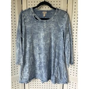 LOGO by Lori Goldstein 3/4 SLV Blue Tie Dye Pocket Tunic Women's Small Cotton